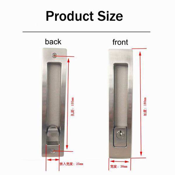 Long square design Bedroom house decoration Zinc alloy keyed sliding door lock set